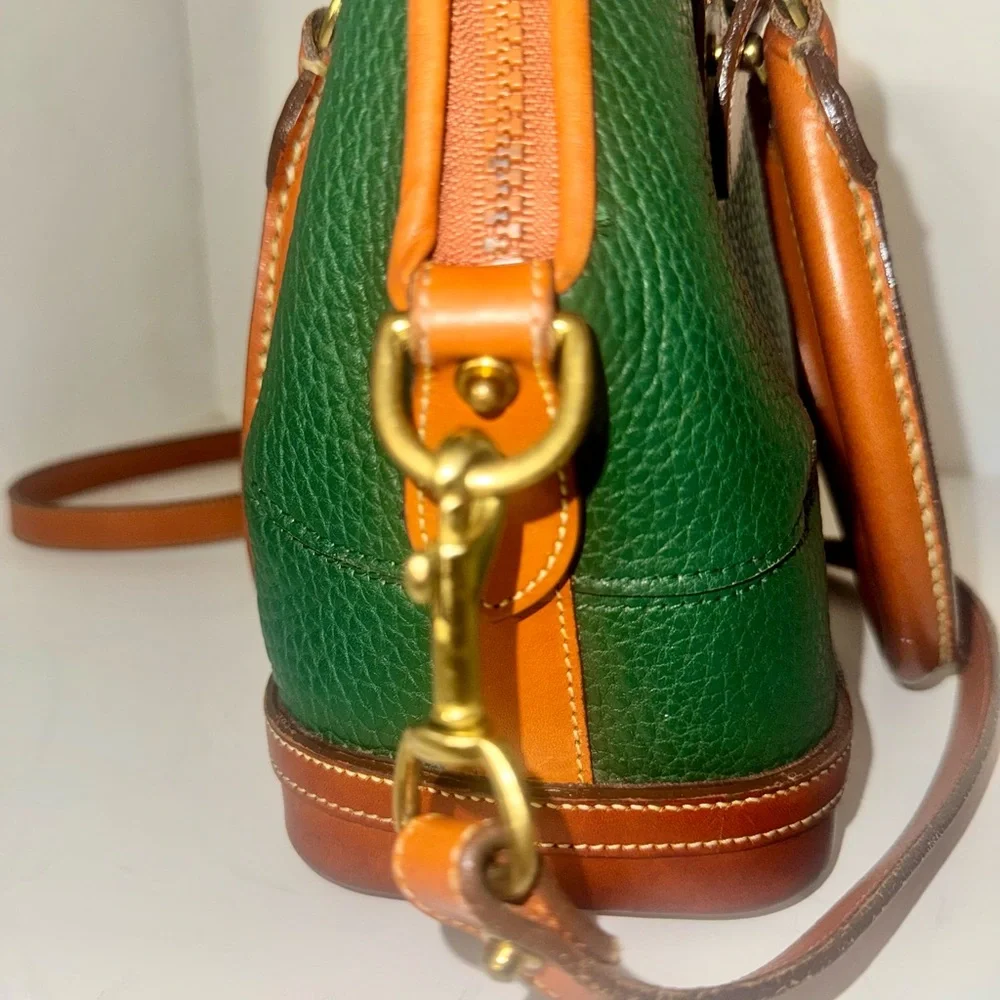 Dooney & Bourke AWL Zip Dome Satchel Forest Green British Tan Leather Bag USA